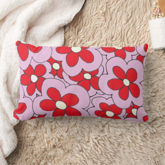 Met de hand getekend rood en roze bloemontwerp kussen (Deken)