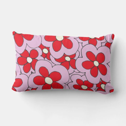 Met de hand getekend rood en roze bloemontwerp kussen (Achterkant)