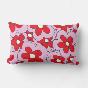 Met de hand getekend rood en roze bloemontwerp kussen