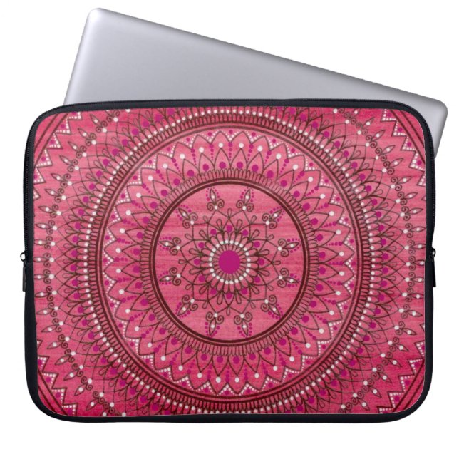 Met de hand getekend rood en wit Mandala Laptop Sleeve (Voorkant)