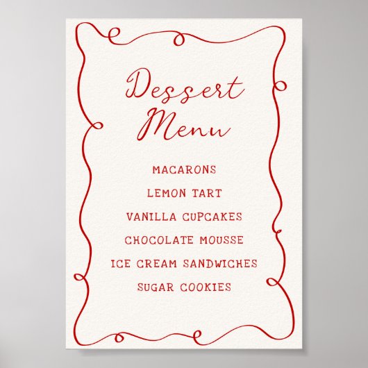 Met de Hand Getekend Rood Frame Dessert Menu Poster (Voorkant)