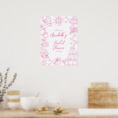 Met de Hand Getekend Roze Bruidsdouche Welkomstbor Poster (Keuken)
