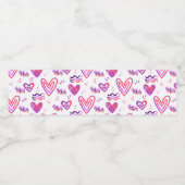 Met de hand getekend roze harten Valentijnspatroon Waterfles Etiket (Enkel label)