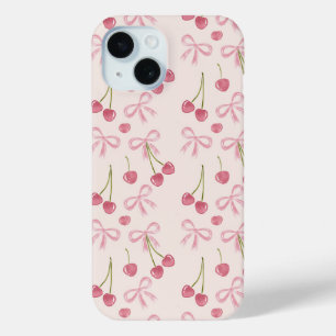 Met de hand getekend roze kersen coquette naadloos iPhone 15 case