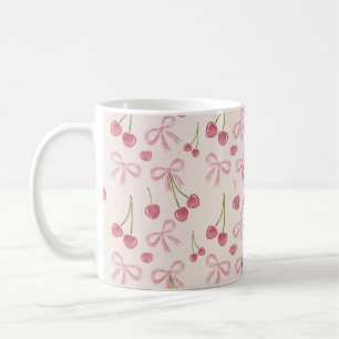 Met de hand getekend roze kersen coquette naadloos koffiemok