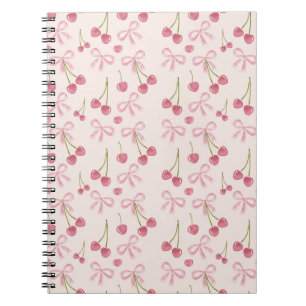 Met de hand getekend roze kersen coquette naadloos notitieboek