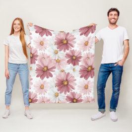 Met de hand getekend roze madeliefje wit bloempatr fleece deken