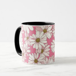 Met de hand getekend roze madeliefje wit bloempatr mok
