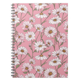 Met de hand getekend roze madeliefje wit bloempatr notitieboek