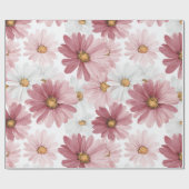 Met de Hand Getekend Roze Madeliefje Witte Bloemmo Cadeaupapier (Vlak)