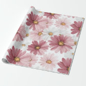 Met de Hand Getekend Roze Madeliefje Witte Bloemmo Cadeaupapier (Uitgerold)