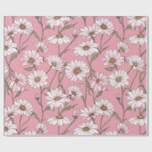 Met de Hand Getekend Roze Madeliefje Witte Bloemmo Cadeaupapier (Vlak)