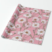 Met de Hand Getekend Roze Madeliefje Witte Bloemmo Cadeaupapier (Uitgerold)