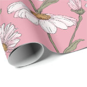 Met de Hand Getekend Roze Madeliefje Witte Bloemmo Cadeaupapier (Rol Hoek)