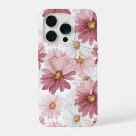 Met de Hand Getekend Roze Madeliefje Witte Bloemmo iPhone 15 Pro Case