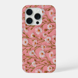 Met de Hand Getekend Roze Madeliefje Witte Bloemmo iPhone 15 Pro Case