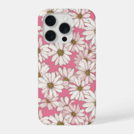 Met de Hand Getekend Roze Madeliefje Witte Bloemmo iPhone 15 Pro Case