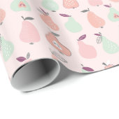 Met de Hand Getekend Roze Peer Patroon Cadeaupapier (Rol Hoek)