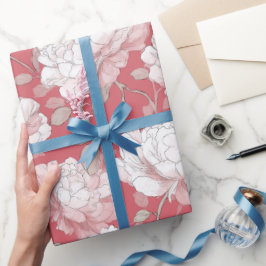 Met de Hand Getekend Roze Roos Wit Bloemmotief Cadeaupapier