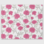 Met de hand getekend roze roos wit bloemmotief cadeaupapier (Vlak)