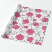 Met de hand getekend roze roos wit bloemmotief cadeaupapier (Uitgerold)