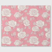 Met de Hand Getekend Roze Roos Wit Bloemmotief Cadeaupapier (Vlak)