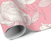 Met de Hand Getekend Roze Roos Wit Bloemmotief Cadeaupapier (Rol Hoek)