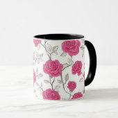 Met de Hand Getekend Roze Roos Wit Bloemmotief Mok (Voorkant rechts)