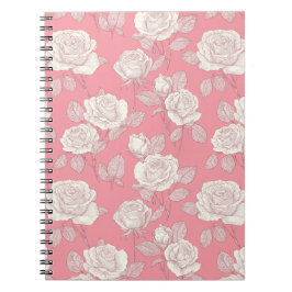 Met de Hand Getekend Roze Roos Wit Bloemmotief Notitieboek