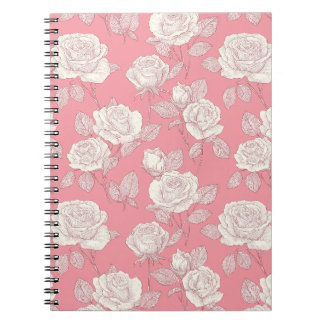Met de Hand Getekend Roze Roos Wit Bloemmotief Notitieboek
