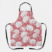 Met de Hand Getekend Roze Roos Wit Bloemmotief Schort (Voorkant)