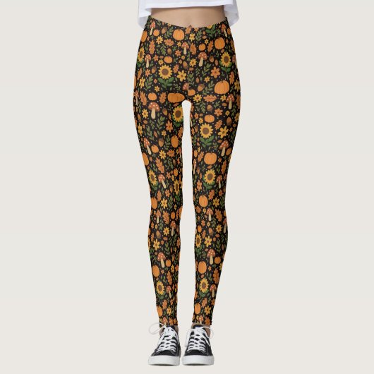 Met de Hand Getekend Rustiek Herfstpatroon Legging (Voorkant)