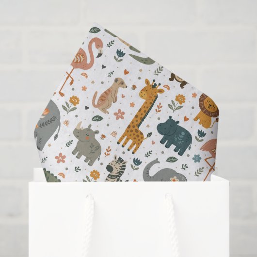 Met de Hand Getekend Safari Dier Print Tissuepapie Tissuepapier (Cadeauzakje)