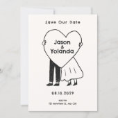 Met de hand getekend schattig stel  save the date (Voorkant)