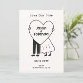 Met de hand getekend schattig stel  save the date (Staand voorkant)