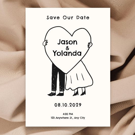 Met de hand getekend schattig stel  save the date