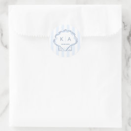 Met de Hand Getekend Schelp Kust Bruiloft Monogram Ronde Sticker