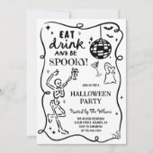 Met de hand getekend skelet griezelige Halloween Kaart (Voorkant)