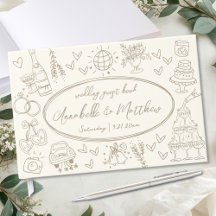 Met de Hand Getekend Vintage Whimsical Trouwgasten