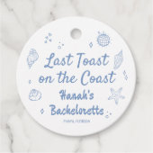 Met de hand getekend vrijgezellenfeest aan de kust bedankjes labels (Voorkant)