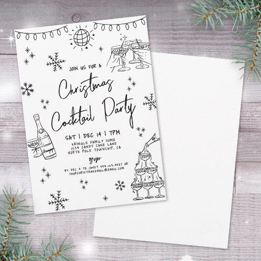Met de Hand Getekend Wanzinnig Kerst Kocktailfeest Kaart