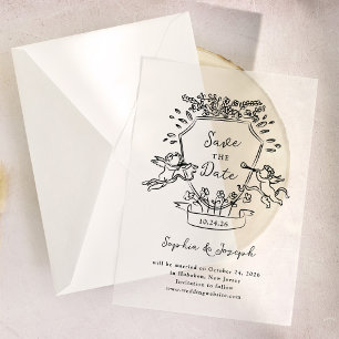 Met de hand getekend wapen met cherubijnen   Save  Vellum Uitnodigingen