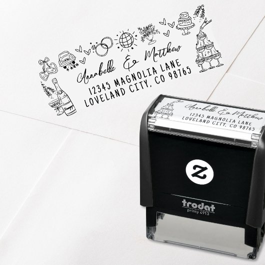 Met de Hand Getekend Wauw Wedding Return Adres Zelfinktende Stempel
