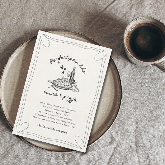 Met de hand getekend wijn- en pizzaproefavond kaart