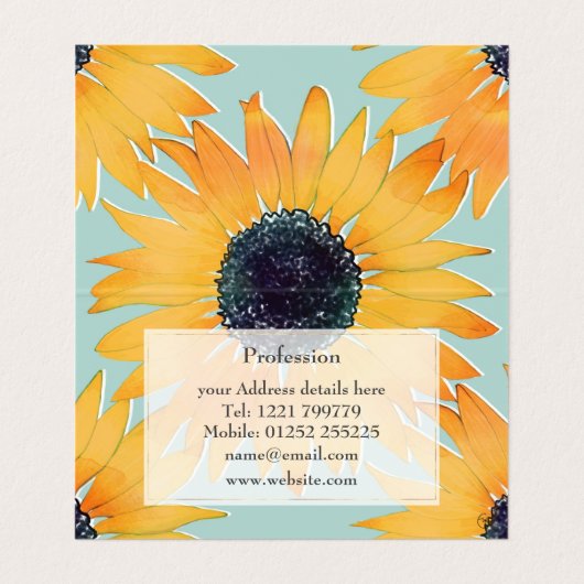met de hand getekend Yellow Sunflower Pattern Visitekaartje (Binnenkant ongevouwen)