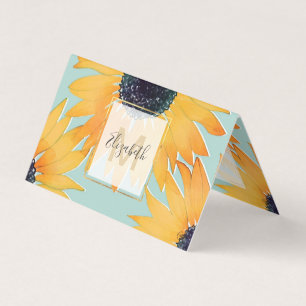  met de hand getekend Yellow Sunflower Pattern Visitekaartje