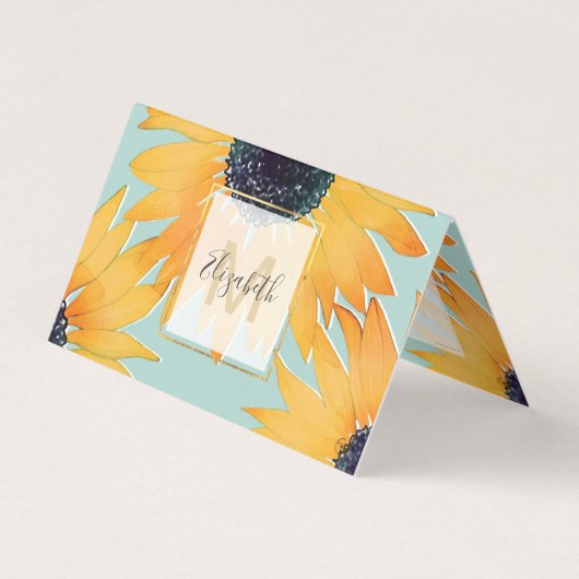  met de hand getekend Yellow Sunflower Pattern Visitekaartje (Voorkant)