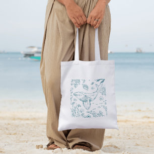 Met de hand getekend zeeleven tote bag