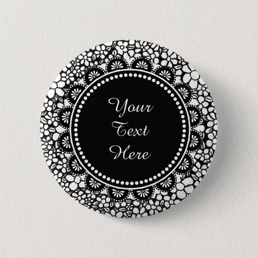 Met de hand getekend zwart-wit bloempatroon monogr ronde button 5,7 cm (Voorkant)