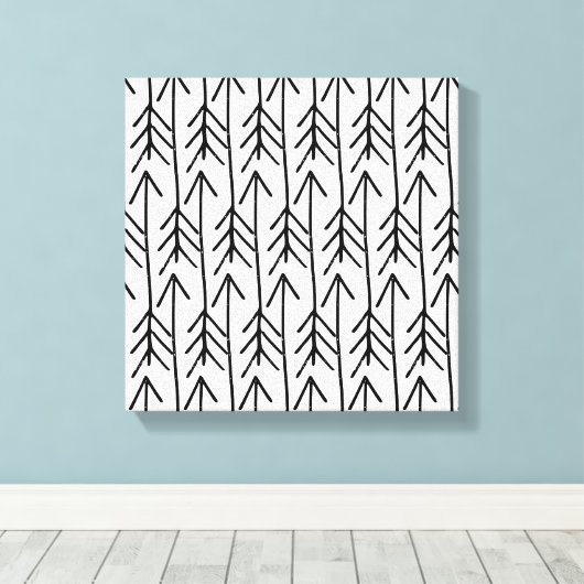Met de hand getekend zwart wit geometrisch Chevron Canvas Afdruk (Insitu (Houten vloer))